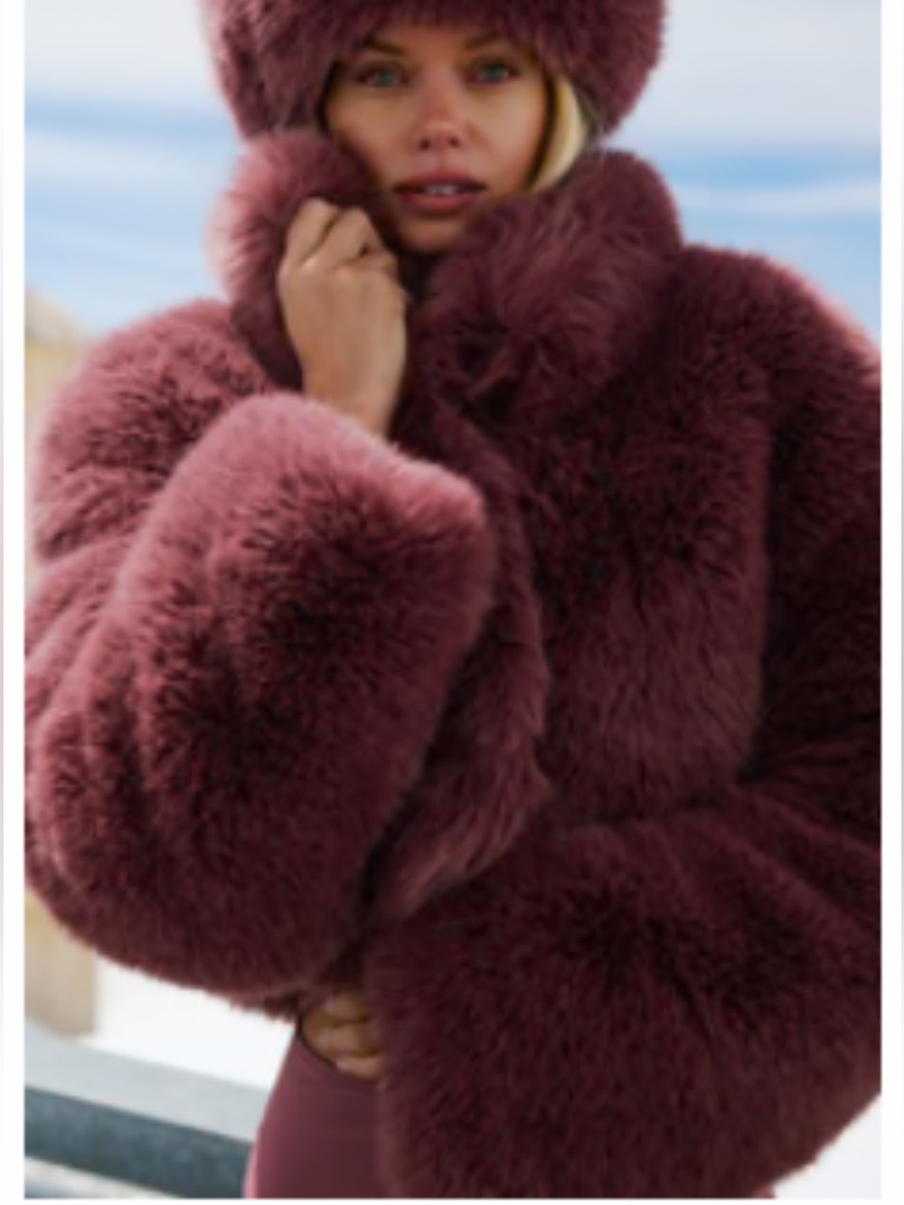 Alo Plush Faux Fur Croped Jacket - Deep Mauve - NWOT - Size L - SOLD OUT